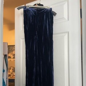 NWT Zara Crushed Velvet wide leg pants in deep blue XS